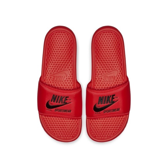 nike red and black slippers